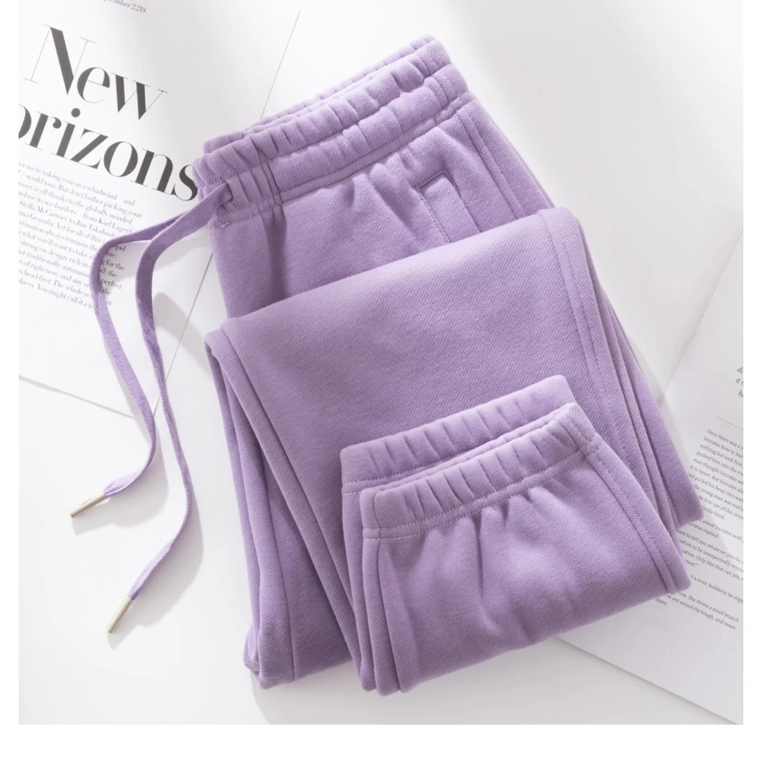 范哲萨高级感铁灰色高腰休闲运动裤女束脚宽松春秋冬季加绒长裤棉