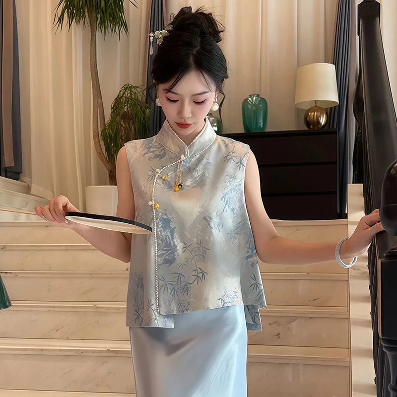 2025年夏季新款新中式国风坎肩马夹女士小个子设计感百搭背心上衣