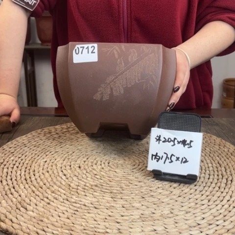 紫砂花盆紫玉金砂芭蕉刻绘切角窝角四方0712