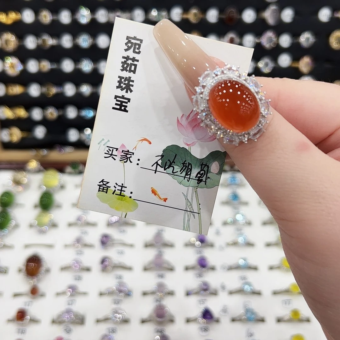 蛇纹石玉银S925镶嵌戒指不****兔戒指