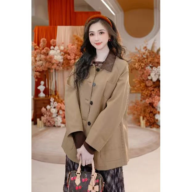 COCO BECCI【可露丽风衣外套】复古工装皮革翻领外套CFXYC204004