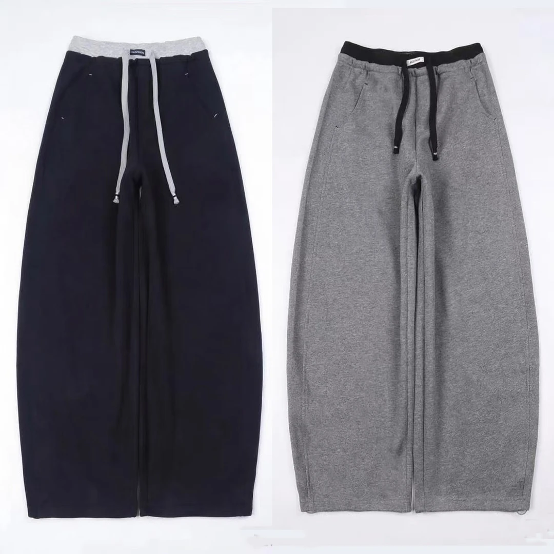 芭莎basha香港花牌宽松高品质松紧腰直筒阔腿休闲弯刀裤卫裤加绒