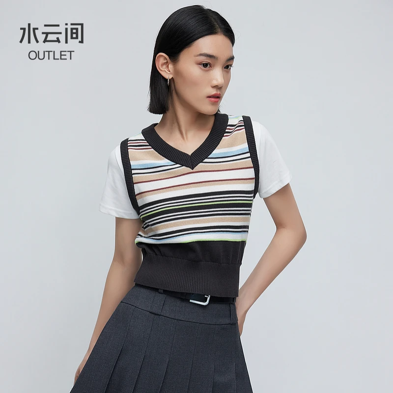 【毛针织衫】水云间彩色条纹毛针织衫假两件12420101