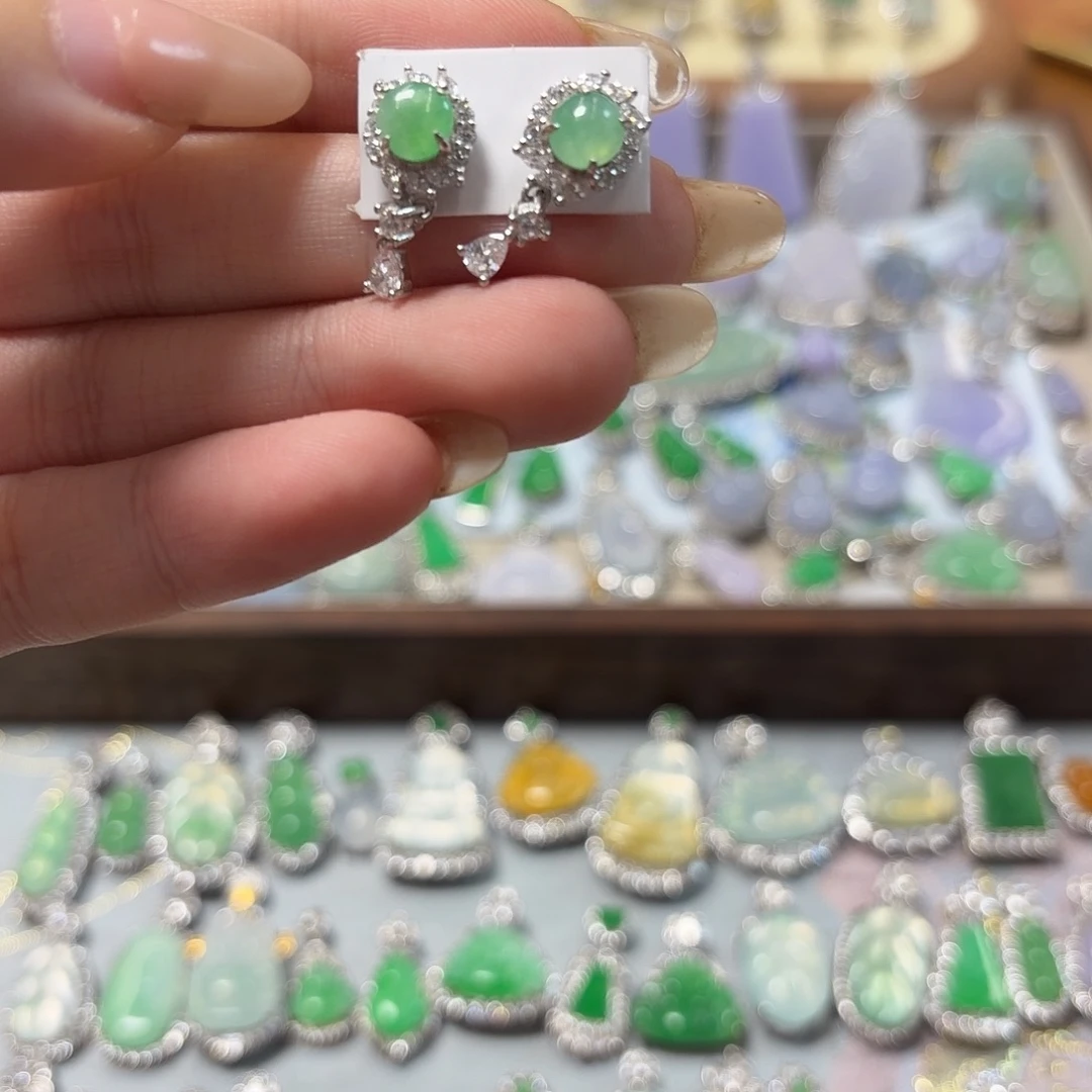 翡翠银S925镶嵌耳钉