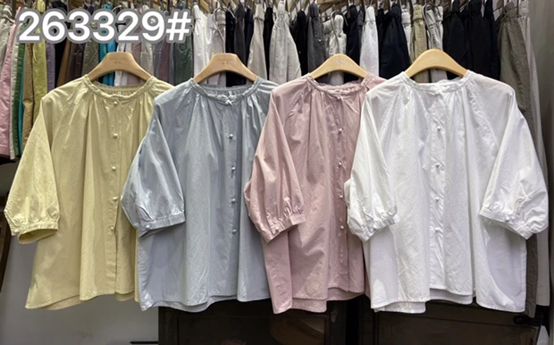 女装短袖时尚防晒衣圆领夏季长袖休闲宽松通勤风泡泡袖衬衫