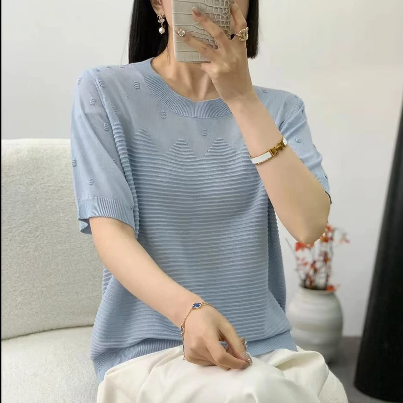 【晴晴精选】2025夏季时尚百搭提花气质减龄针织衫A267#