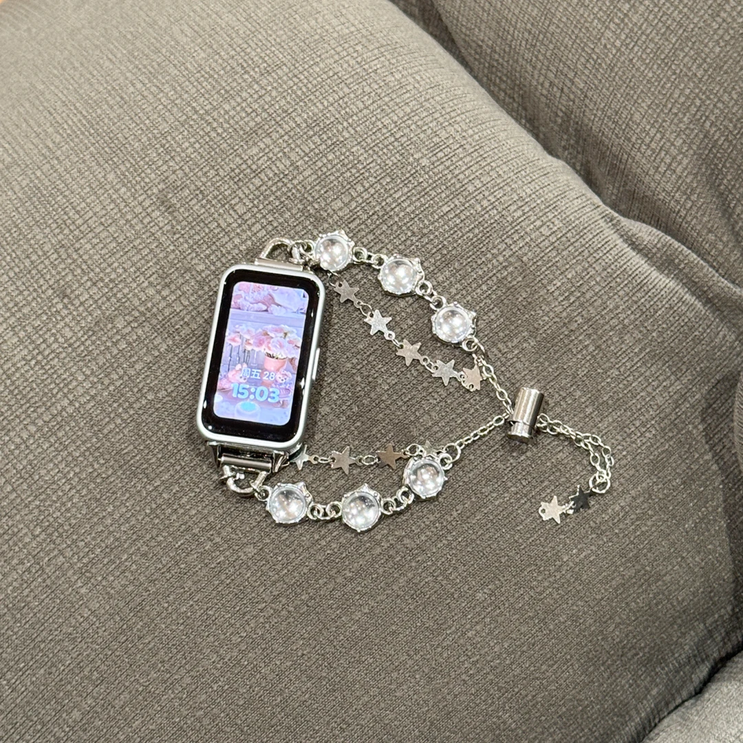 适用华为手环9表带串珠8猫眼石链式腕带6/6proHuawei荣耀手环9/7