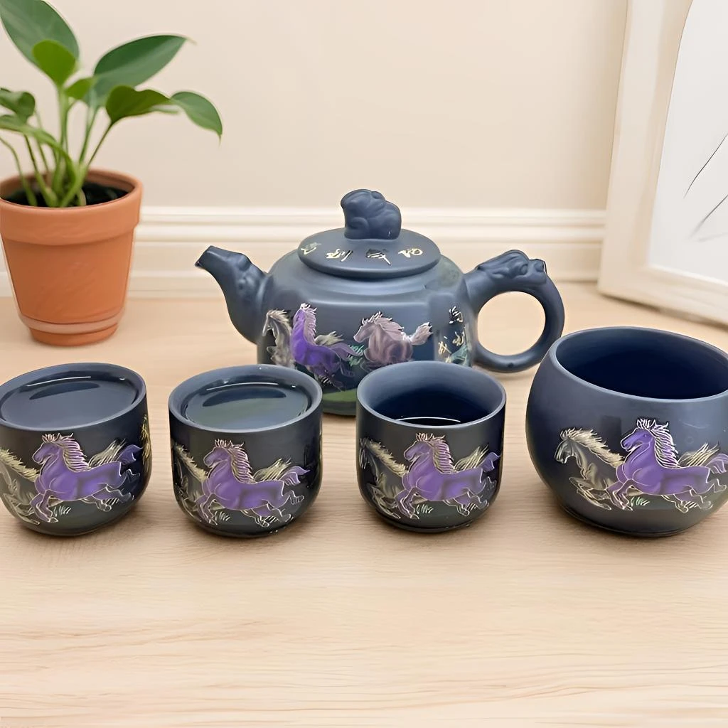 紫砂马到成功四方龙尊壶300cc一壶四杯