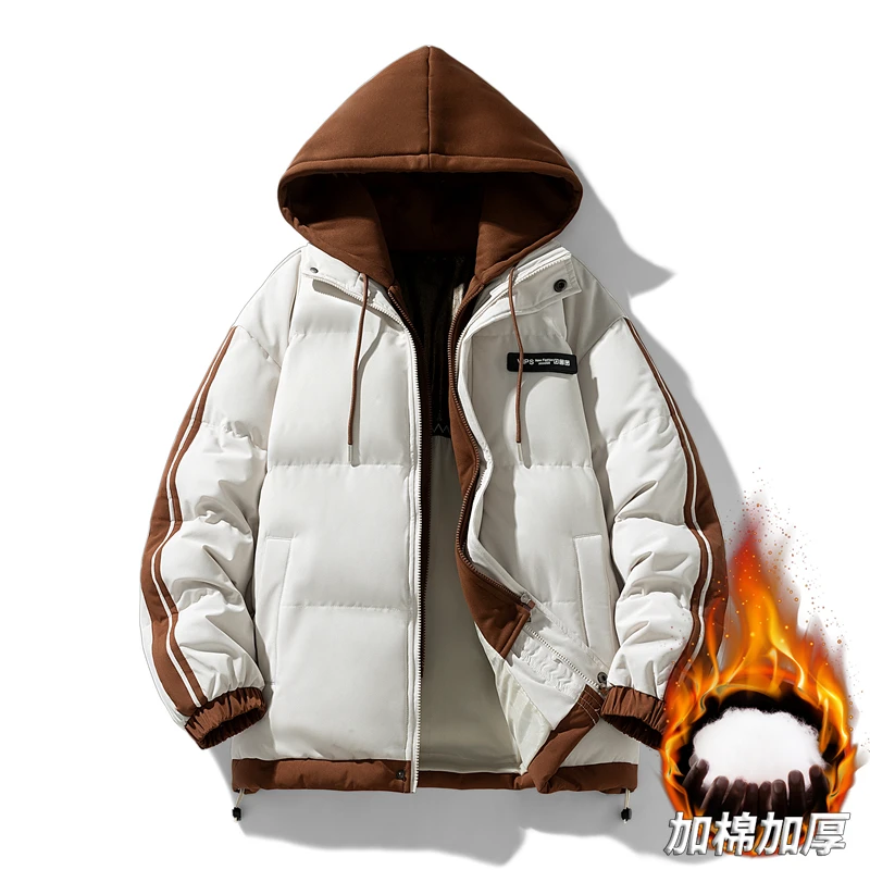 【假两件】2025棉衣男女秋冬季潮流百搭连帽假两件外套加厚保暖棉服