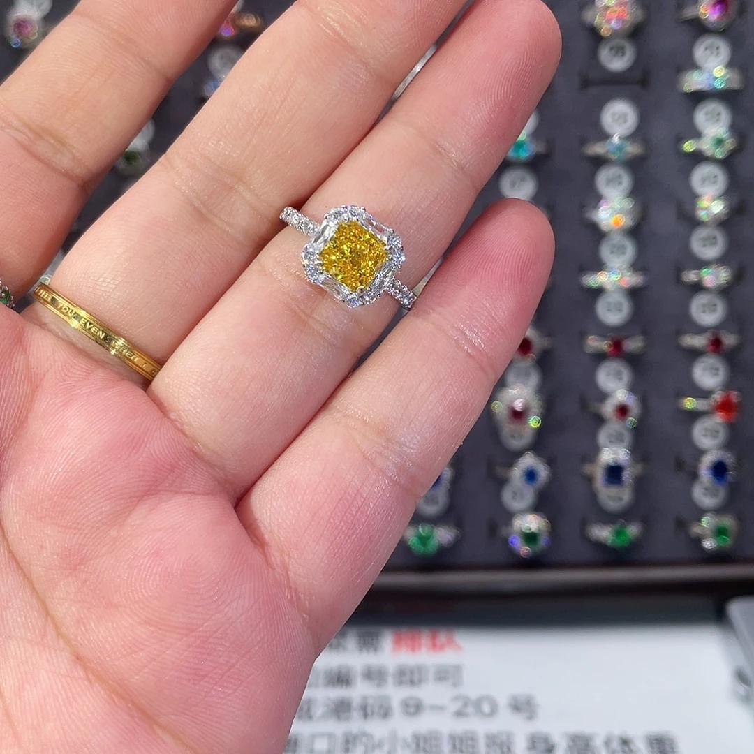 明****925银合成碳硅石两克拉黄浓莫桑钻阿斯