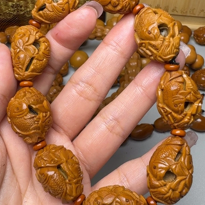 橄榄核手串/手链鱼戏莲花