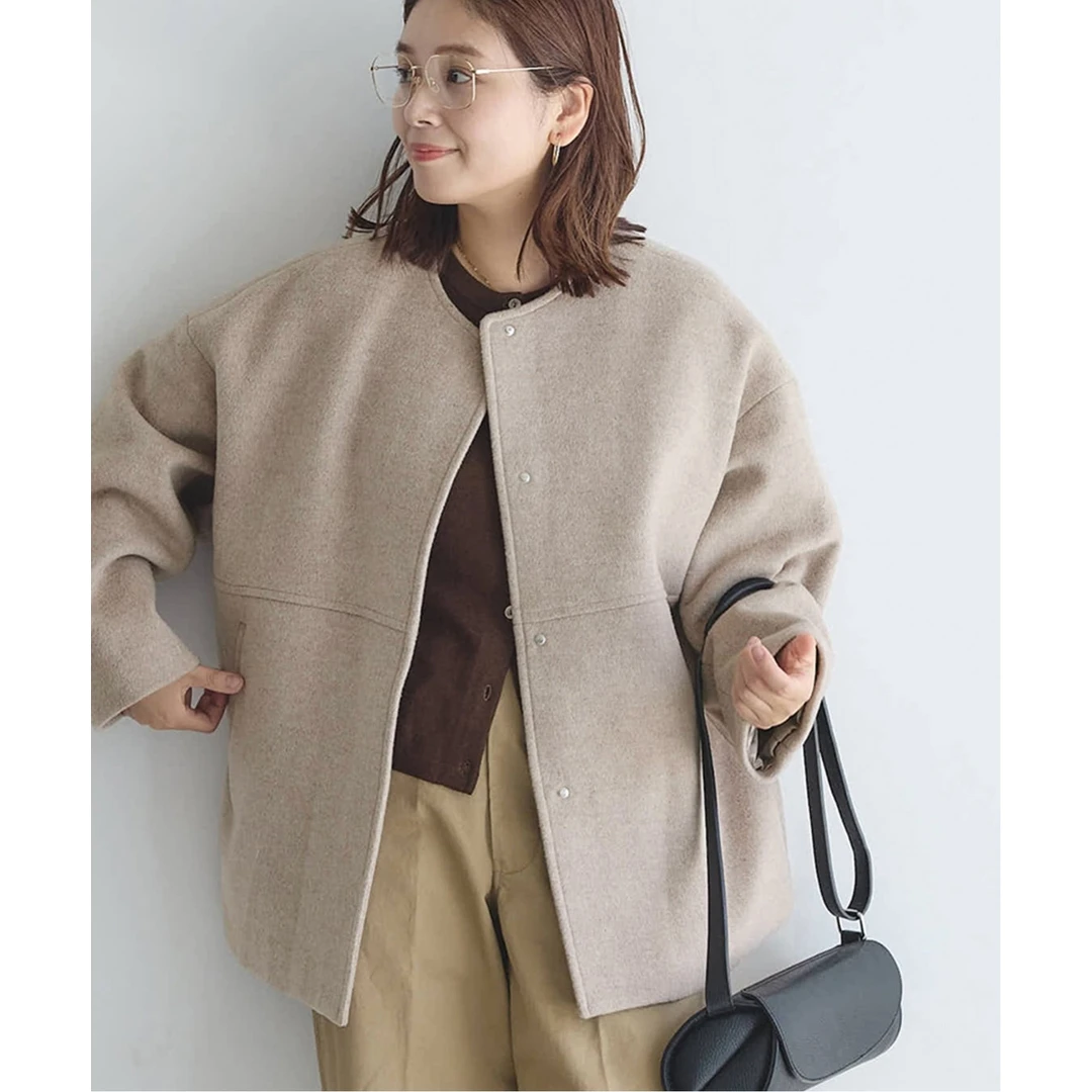 【MonTendre】秋冬新款 J 极简风千金风轻便保暖无领纯色毛呢短外套