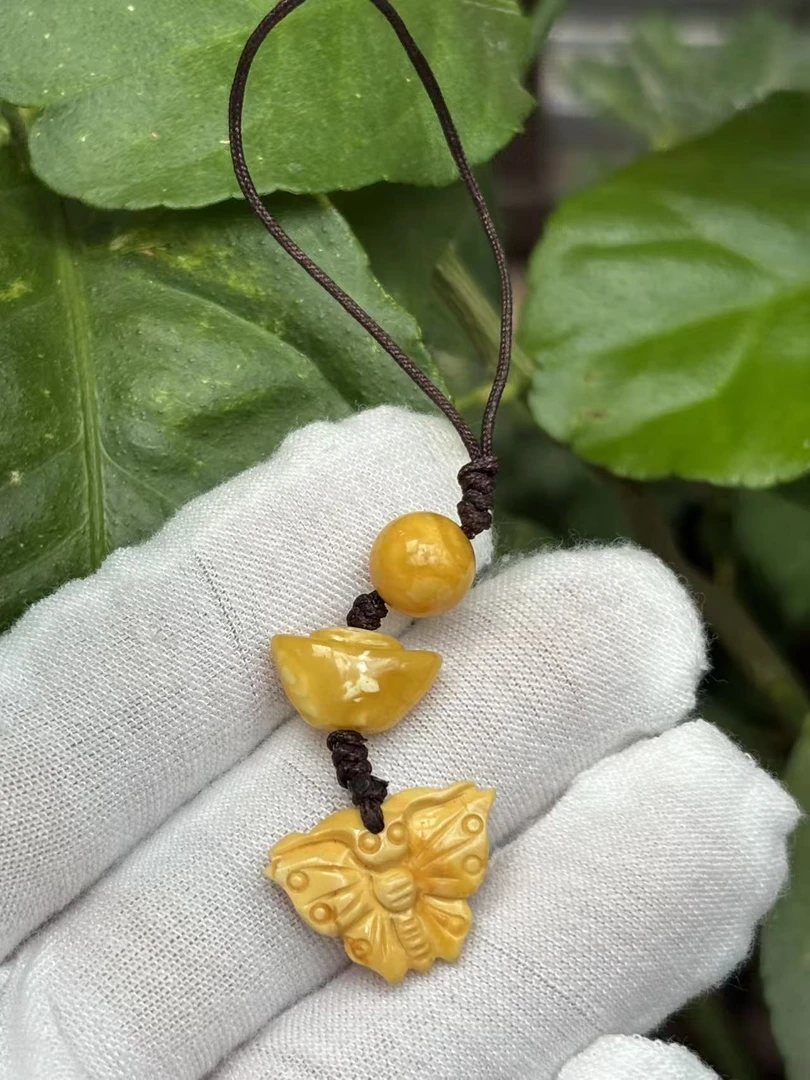 1630天然蜜蜡琥珀蝴蝶元宝手机挂钥匙挂