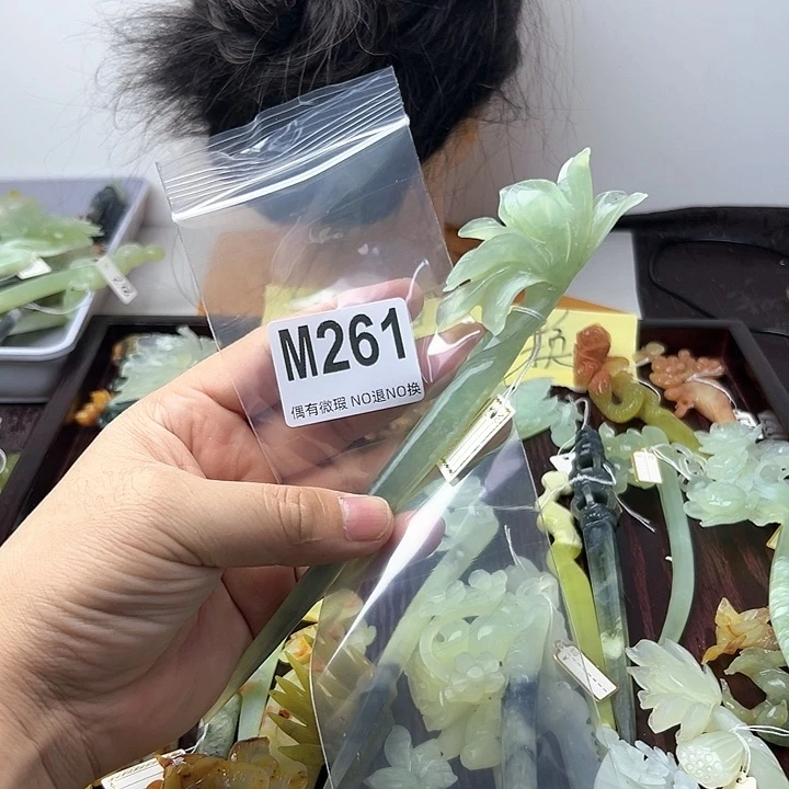 蛇纹石玉发饰合金元*花