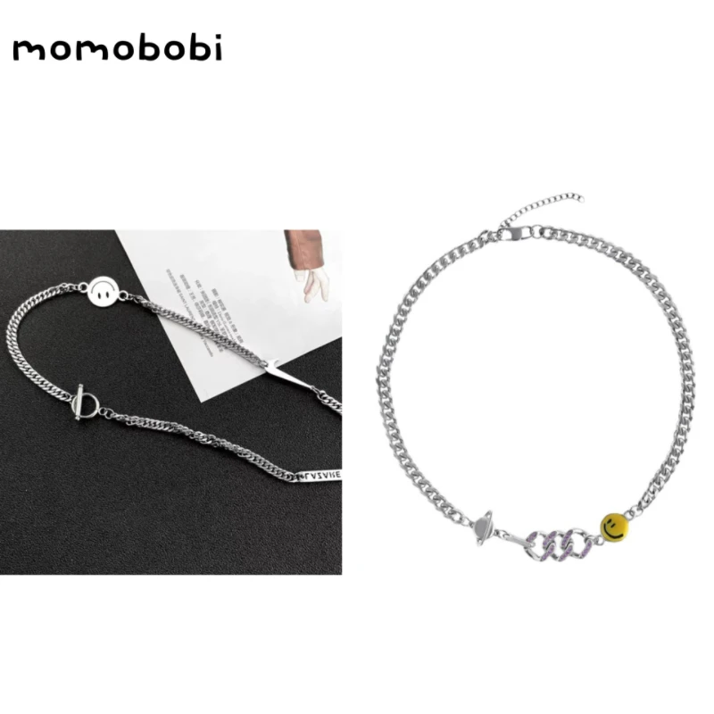 momobobi新款笑脸项链男孩街舞走秀百搭配饰嘻哈时尚个性毛衣链潮