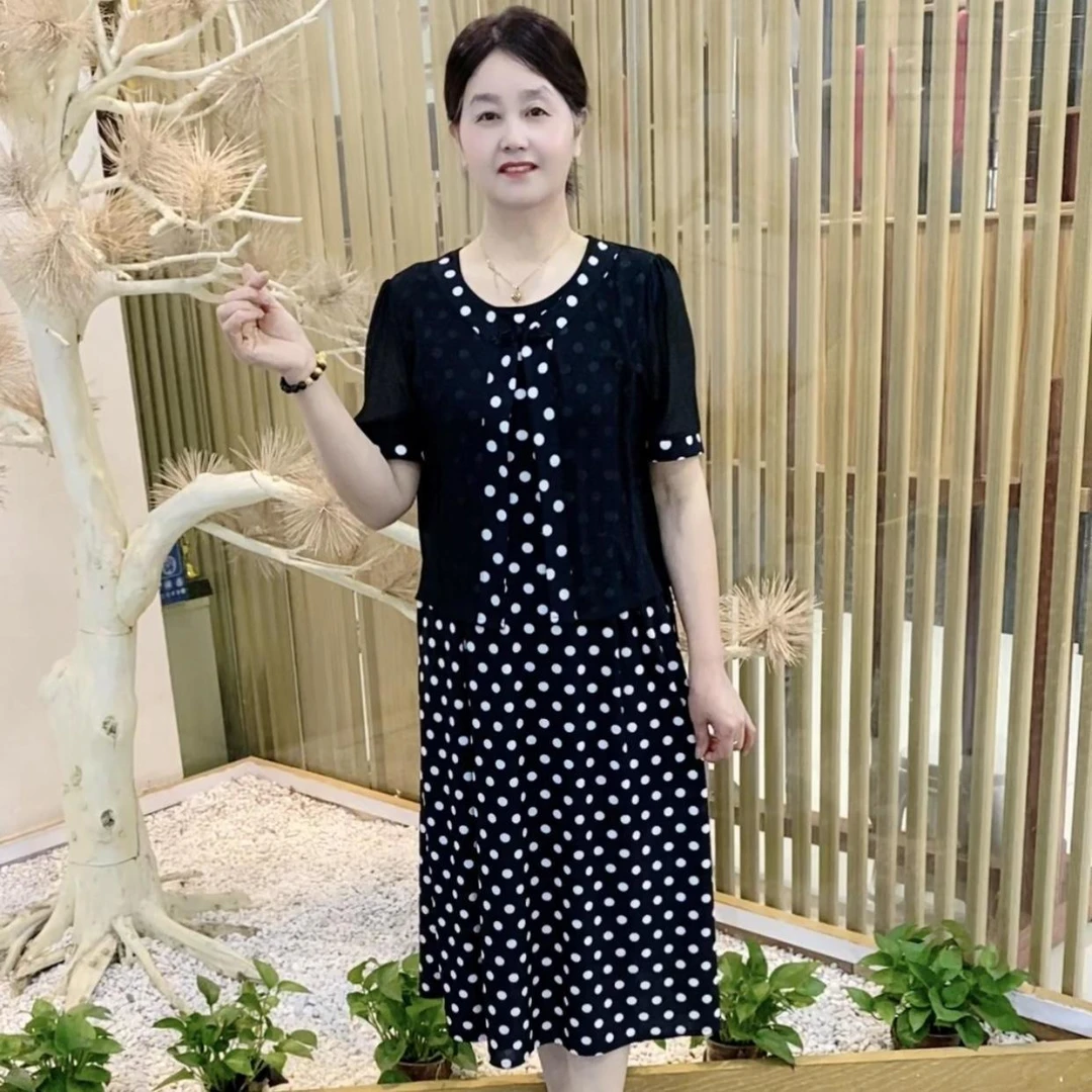 奶奶装百搭气质减龄中长款连衣裙夏季新款时尚洋气显瘦假俩件裙子