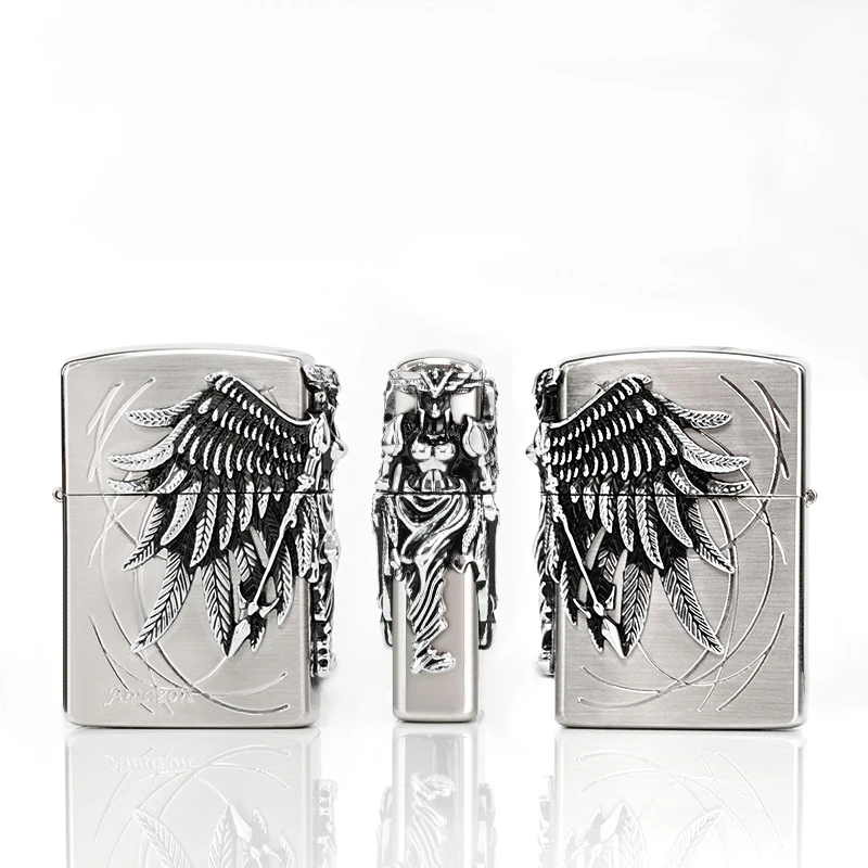 ZORRO亚马逊女战士白钢高档贴片精品煤油打火机创意