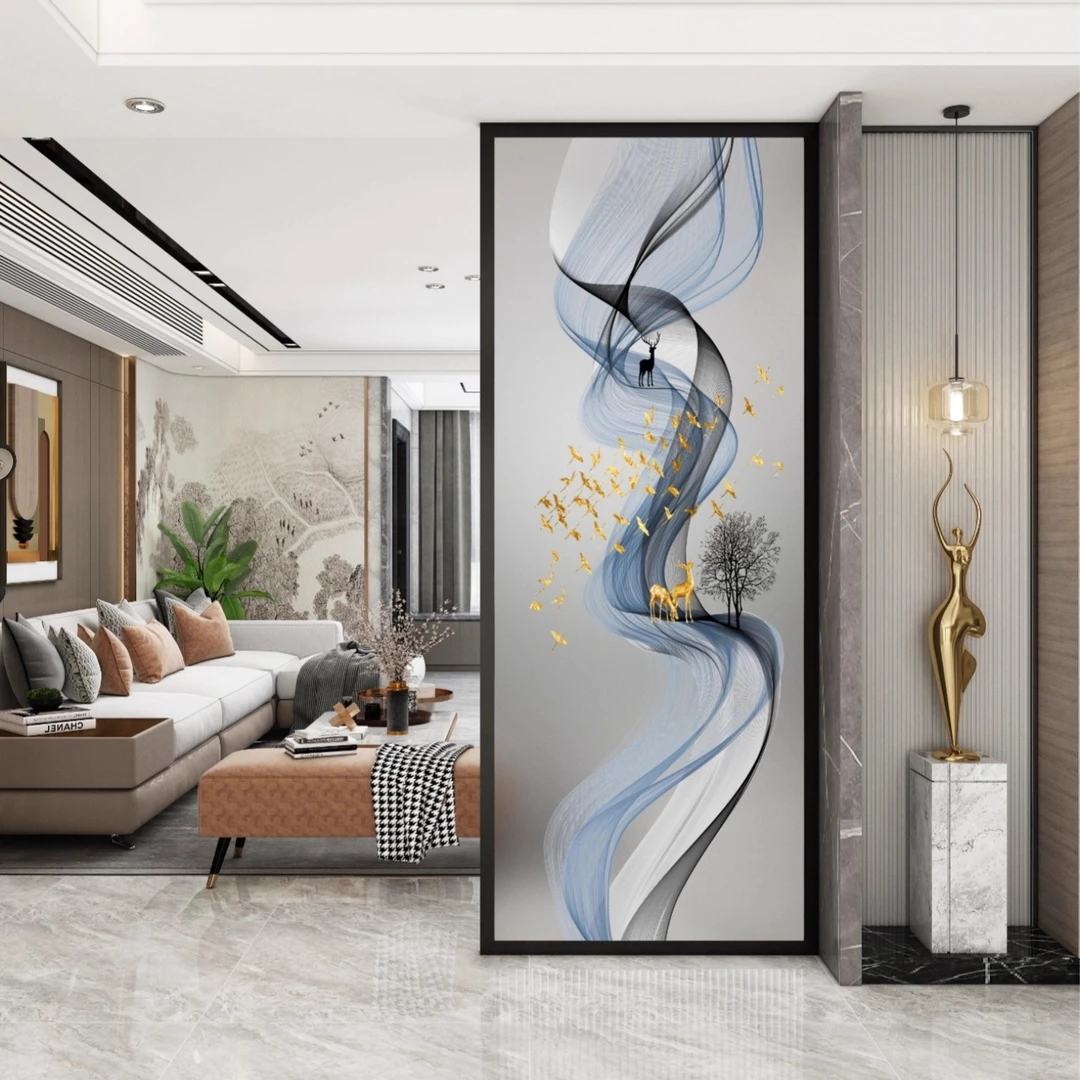 现代简约艺术长虹玻璃屏风客厅入户门玄关遮挡卫生间隔断轻奢装饰