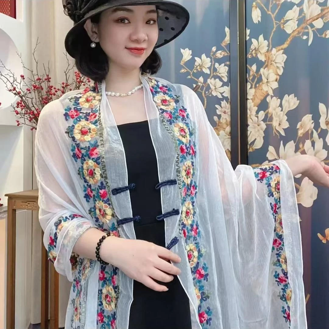 【琉璃纱手工刺绣披肩】中国复古民族风洋气防晒百搭时尚披肩旅游