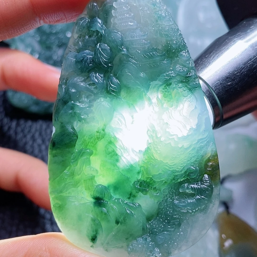 定制翡翠未镶嵌毛货付款后确认抛光