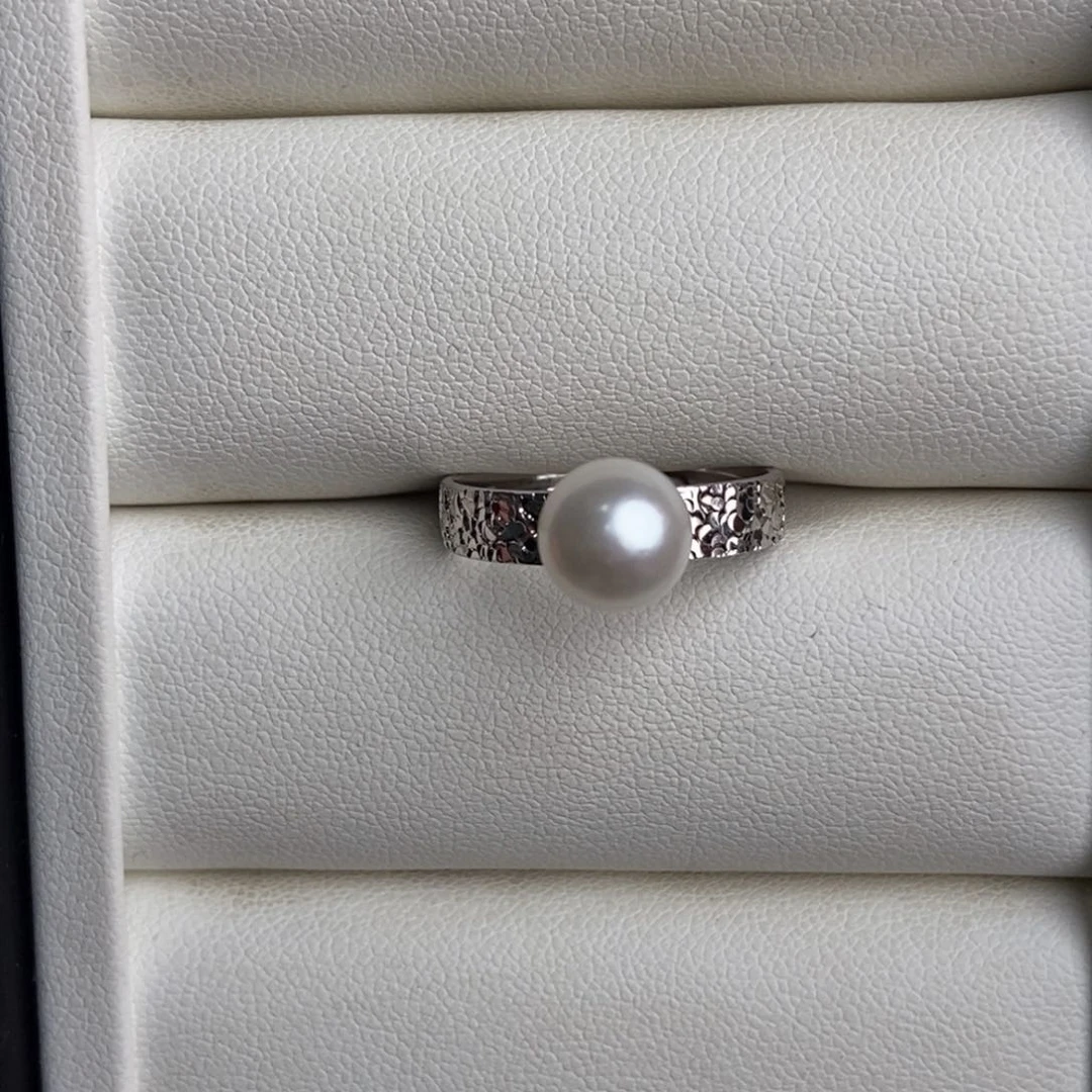 海水珍珠戒指银S925镶嵌辉*