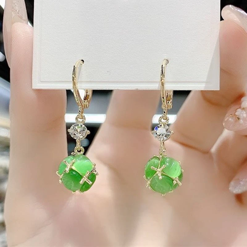 合金锆石耳饰 【925银针】2025新年款 绿色花团耳环