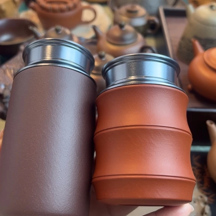 摆件A****s茶叶罐一对红泥