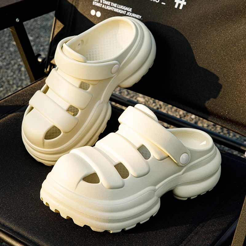 罗马洞洞鞋女夏季外穿时尚百搭简约凉拖厚底增高包头海边沙滩凉鞋