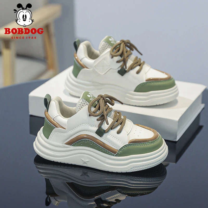 Bobdog/巴布豆2025春季新款男女童时尚休闲百搭皮面儿童休闲板鞋