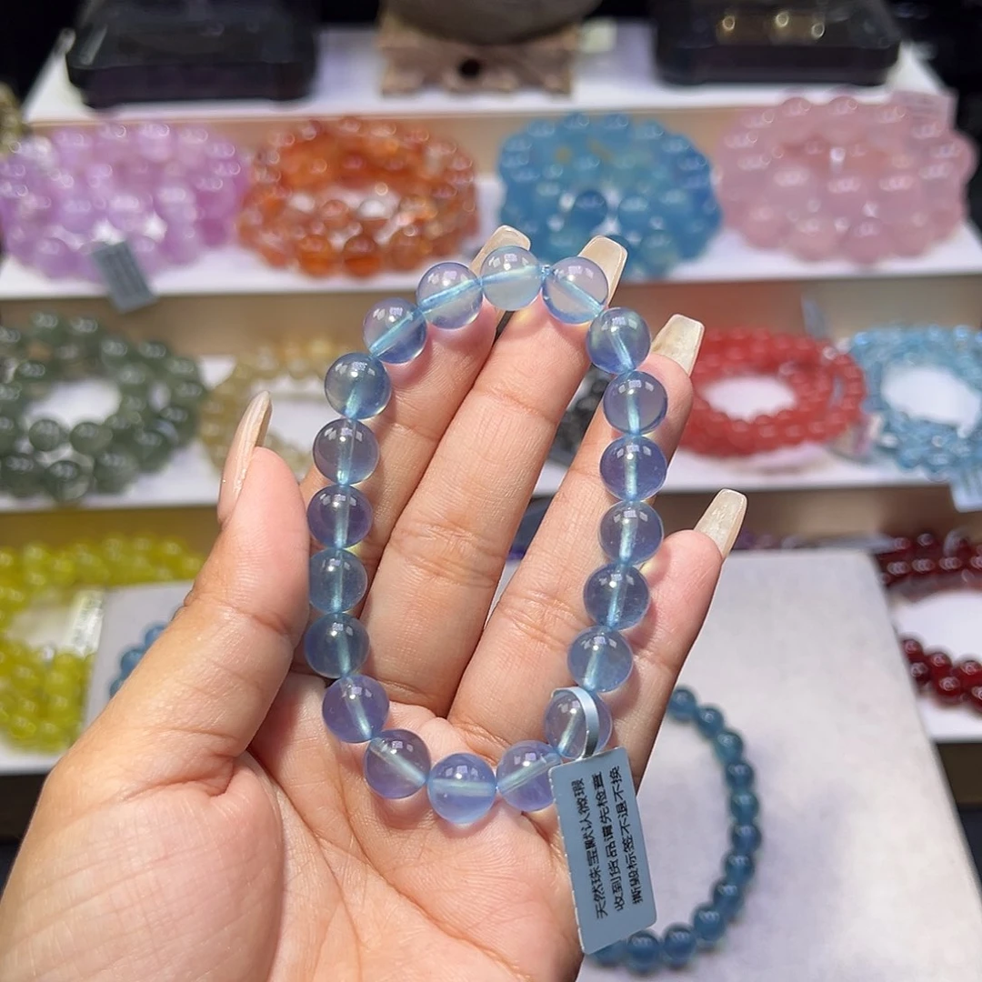 手串未镶嵌水晶圆*顶货伦敦蓝海蓝宝9.8m m