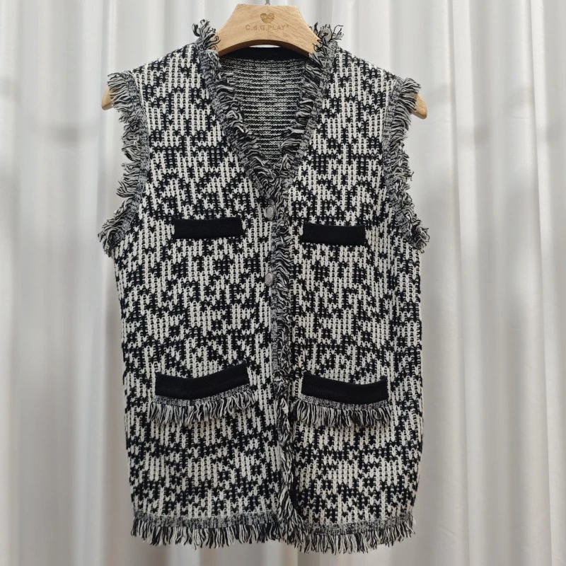 莉推荐【三C・伊】Z606  春秋小香风针织编织马甲黑白Y22410241M30