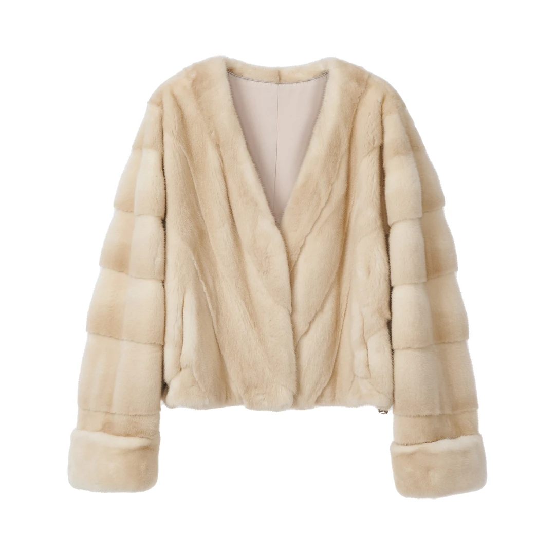 FOURHER 奶茶妹妹 满溢富贵 琎口哥本哈根抽条水貂V领皮草外套