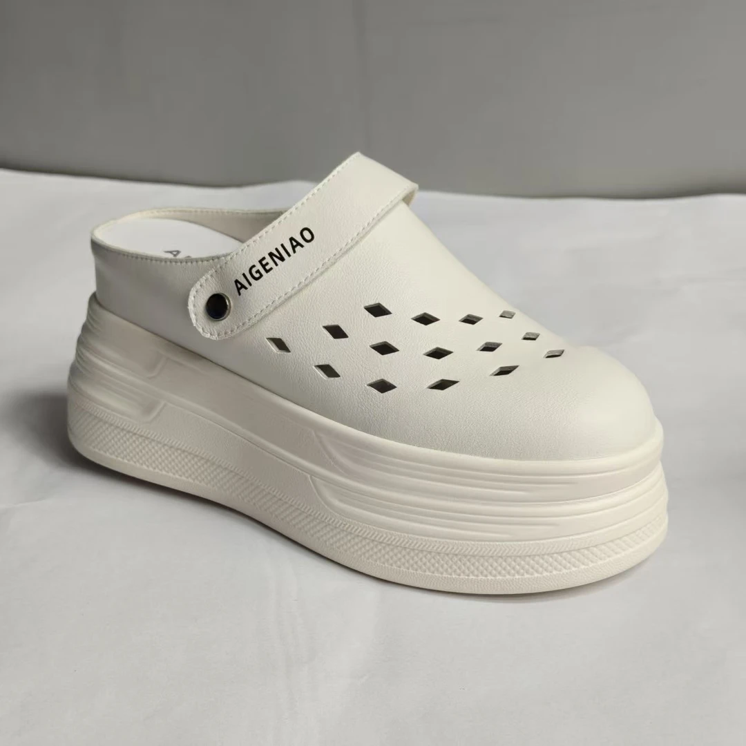 增高9cm包头半拖鞋女春外穿2024新款内增高小白鞋百搭厚底半托