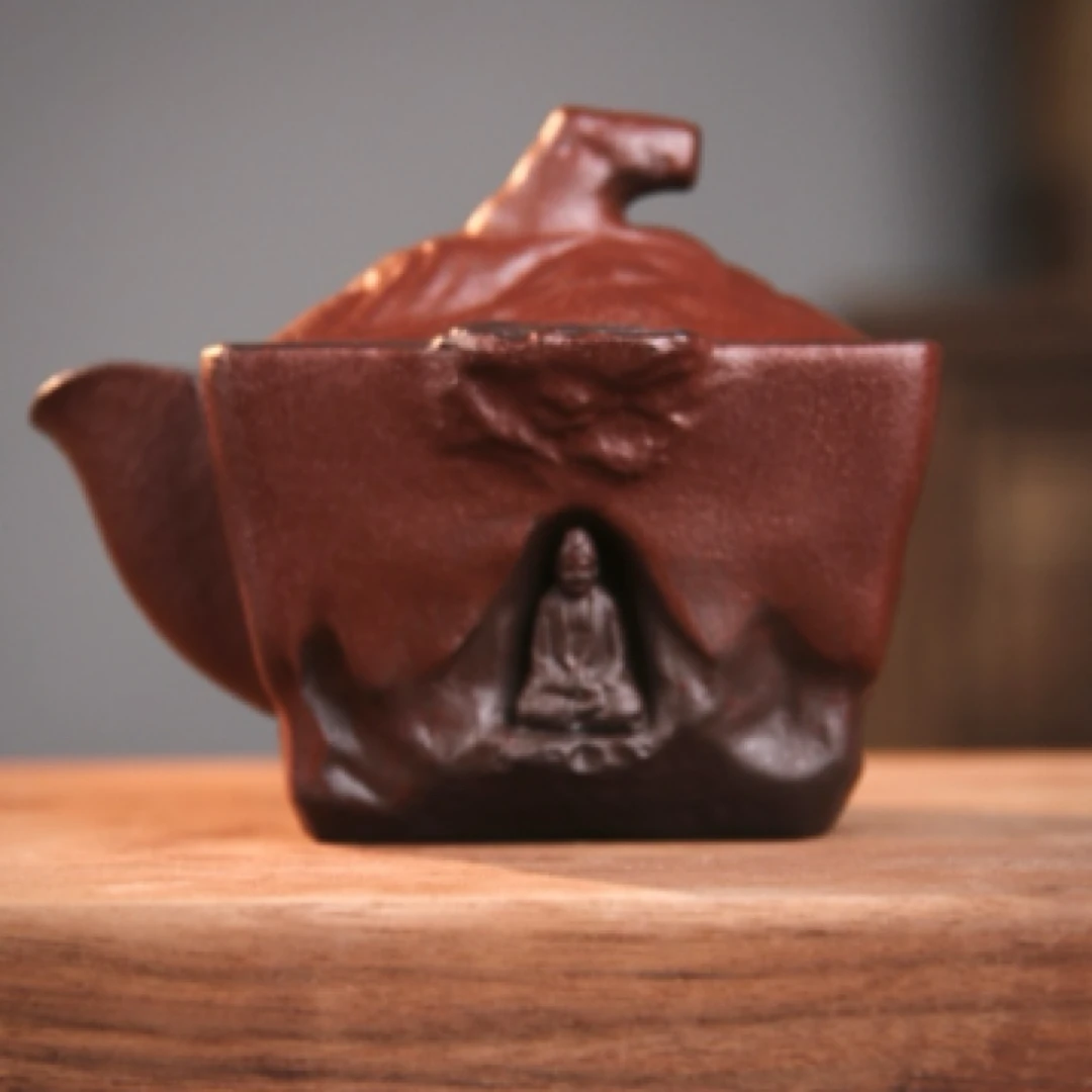 龙门石窟佛窟手抓紫砂壶紫砂220cc容量礼盒包装