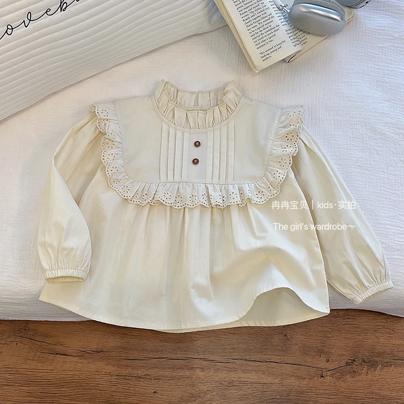 冉冉春秋新款女童衬衫花边领镂空甜美衬衫女宝宝新潮欧若风童装