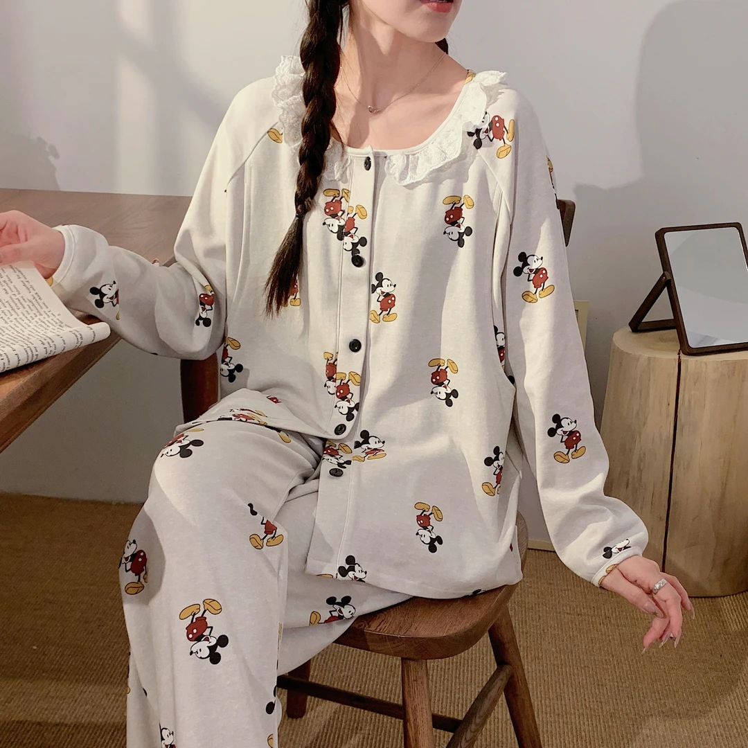 【带胸垫】米奇月子服纯棉孕妇睡衣春秋孕妇家居服产后哺乳衣春夏