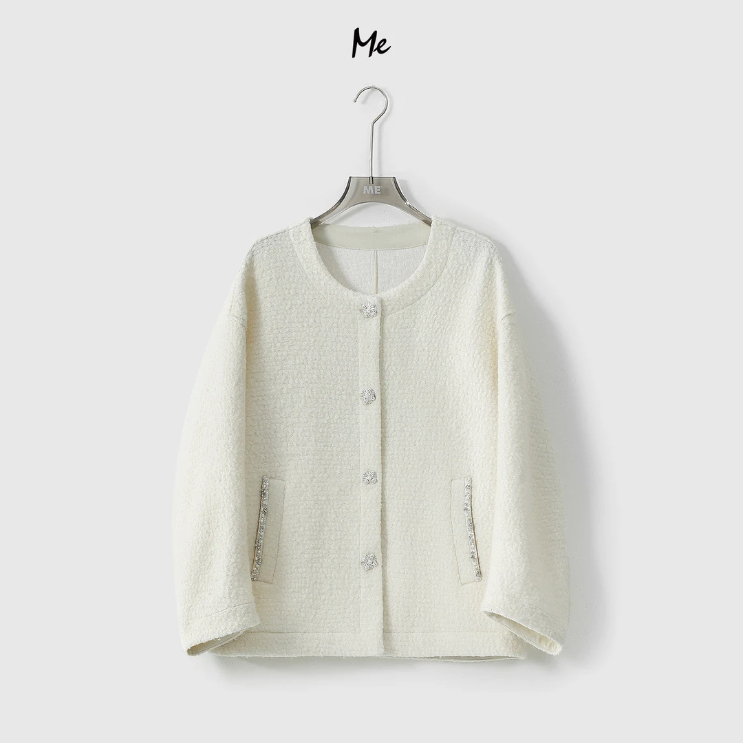 ME【海莉小姐】绵羊毛混纺廓形遮肉显瘦时尚百搭小香风外套MESS0608