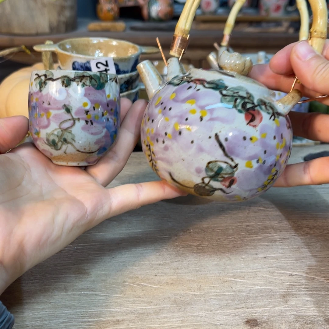 壶素浅陶瓷手工手绘