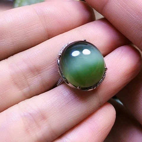和田玉戒指银S925镶嵌