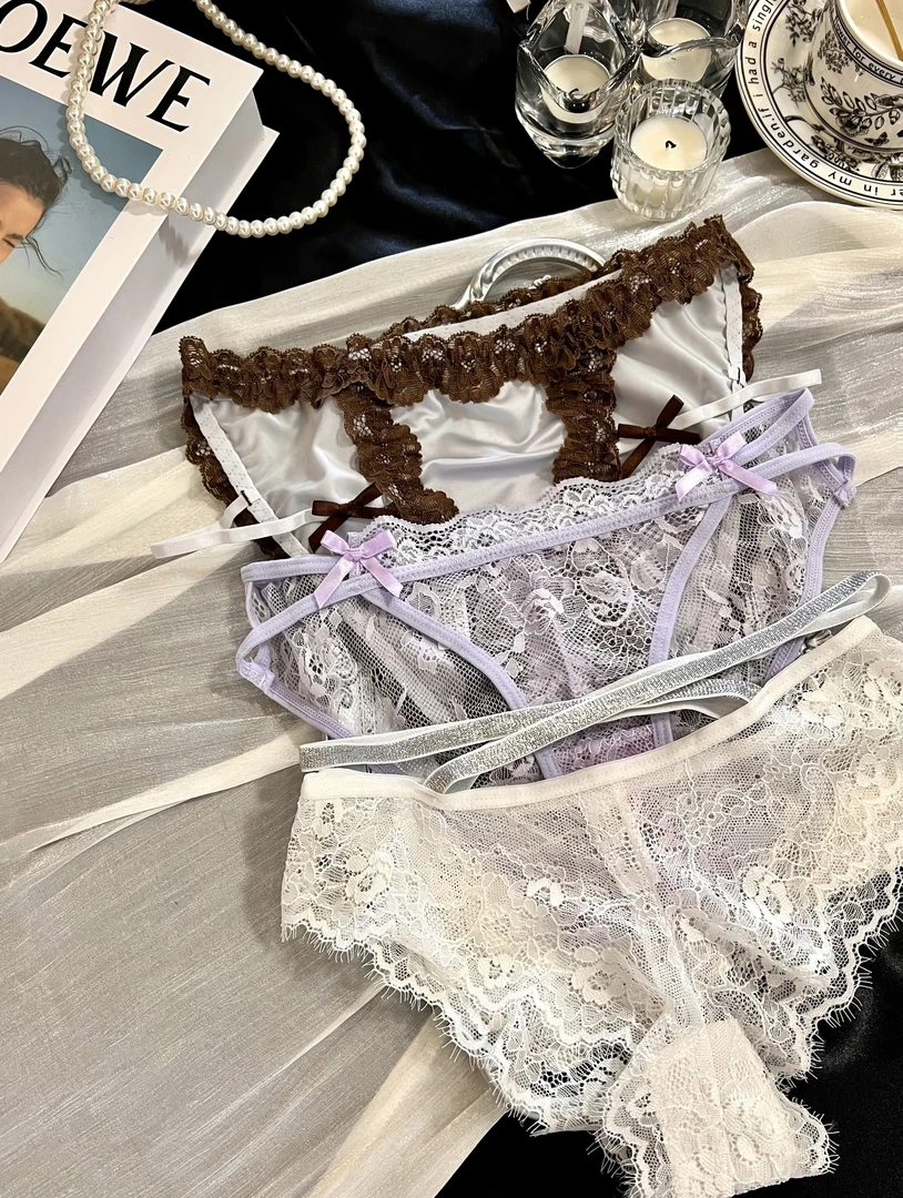 MJ「丁香雨雾」夏豹纹内裤女性感蕾丝边蝴蝶结细带裸感