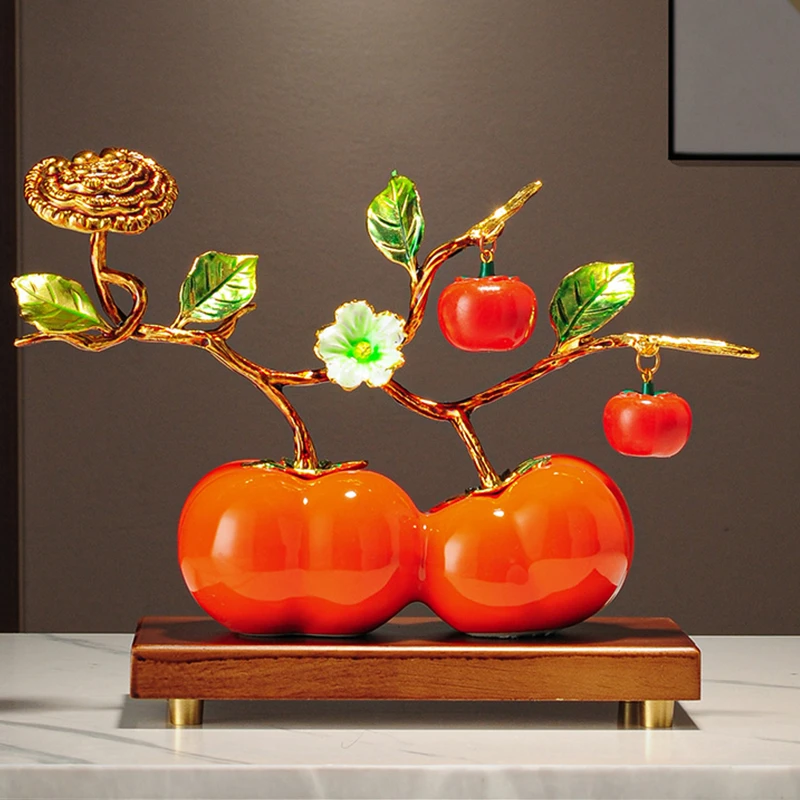 万柿如意新中式柿子摆件轻奢高级客厅电视柜桌面装饰新居乔迁礼品