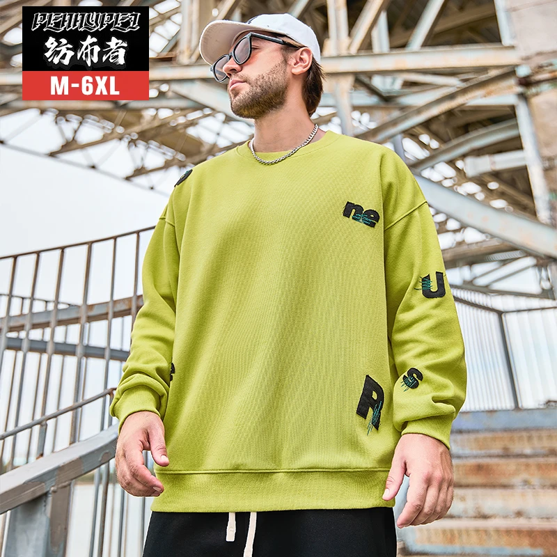 纺布者潮牌大码秋冬新品刺绣圆领长袖卫衣男加肥加大宽松休闲外套