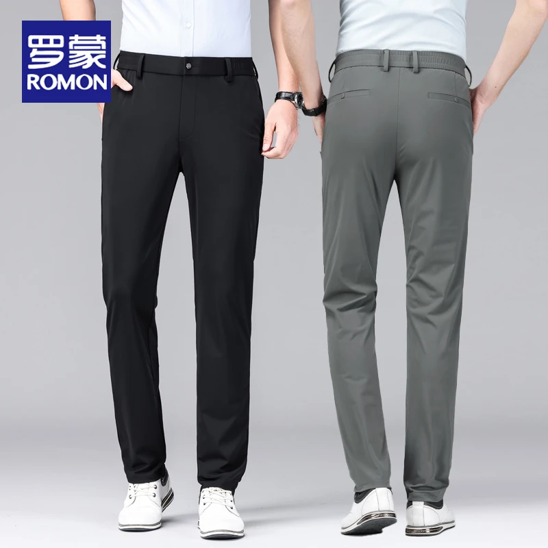 罗蒙男夏季超薄款冰丝长裤子直筒宽松男士高端潮流百搭休闲西裤