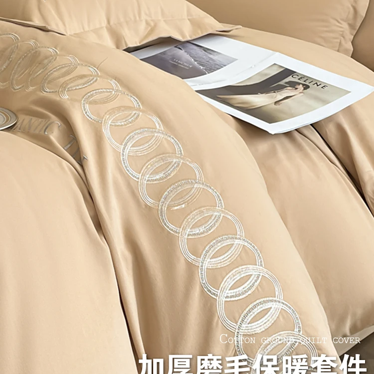 A类加厚全棉磨毛床上四件套秋冬季100纯棉床单被套三件套高端床品