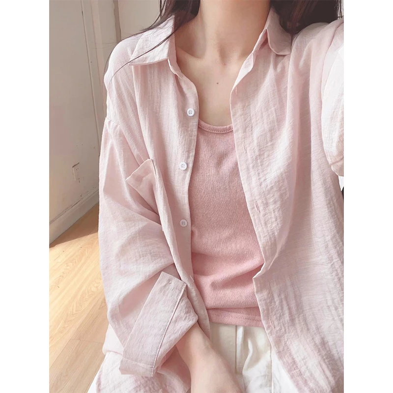 糖果色轻薄透气纯色防晒衣夏季随意慵懒松弛感上衣衬衫