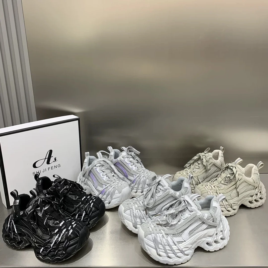 广州欧货【未知】早春新款绑带潮流四季7cm厚底复古老爹鞋韩版