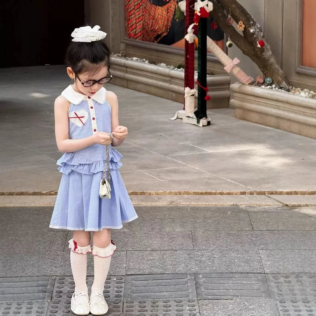 K188 格子A字裙牛仔公主风女洋气纯色连衣裙时尚