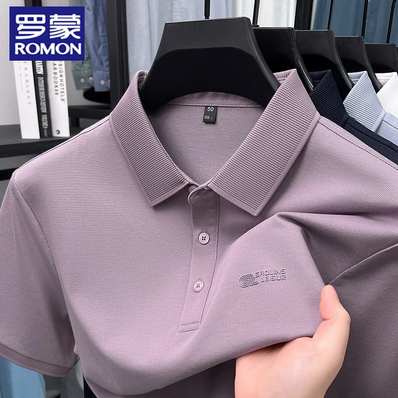 罗蒙高级感商务纯色polo衫时尚纯色男棉质韩版短袖运动Polo衫上衣