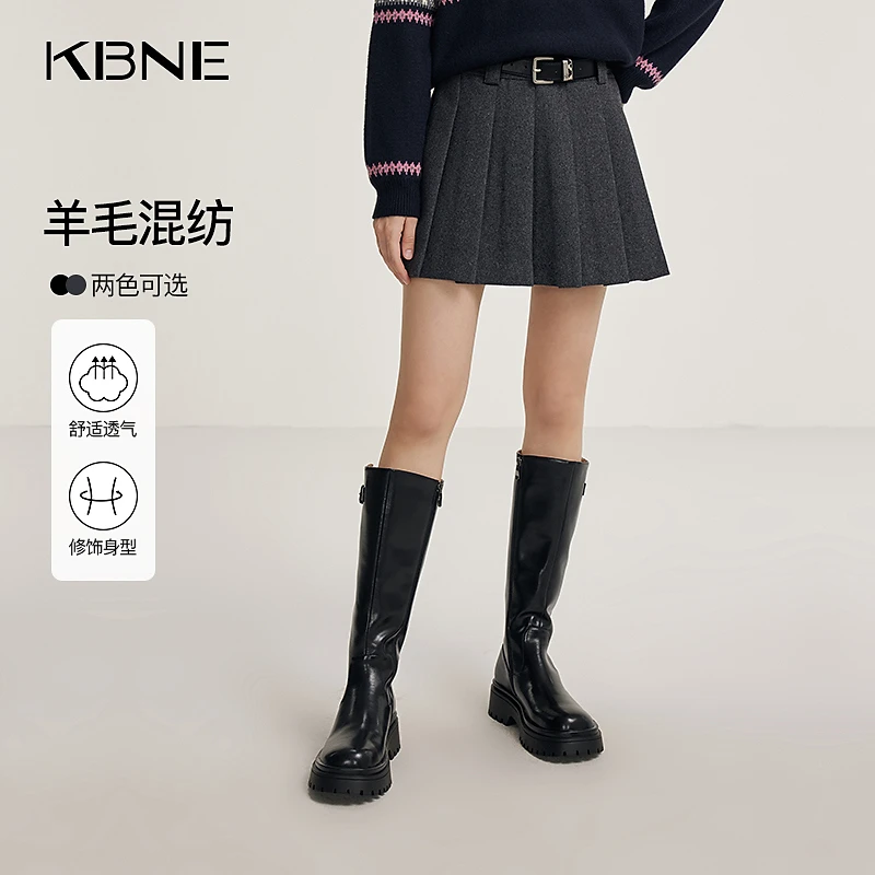 KBNE半身裙女款爆款2025新款学院风时尚百褶裙毛呢短裙秋冬半身裙