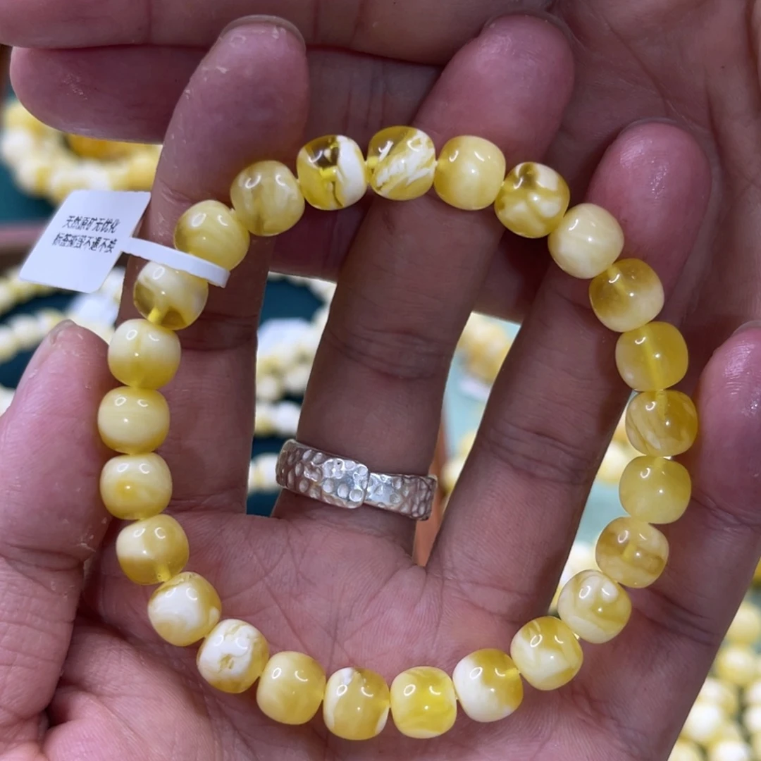 蜜蜡未镶嵌珠宝奇石8.5mm金瓷白溶洞